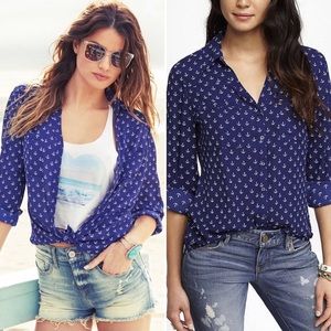 Express Portofino Navy & White Anchor Shirt XS